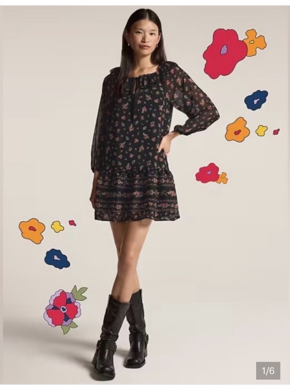 Old Navy x Anna Sui Black Floral Peasant Dress